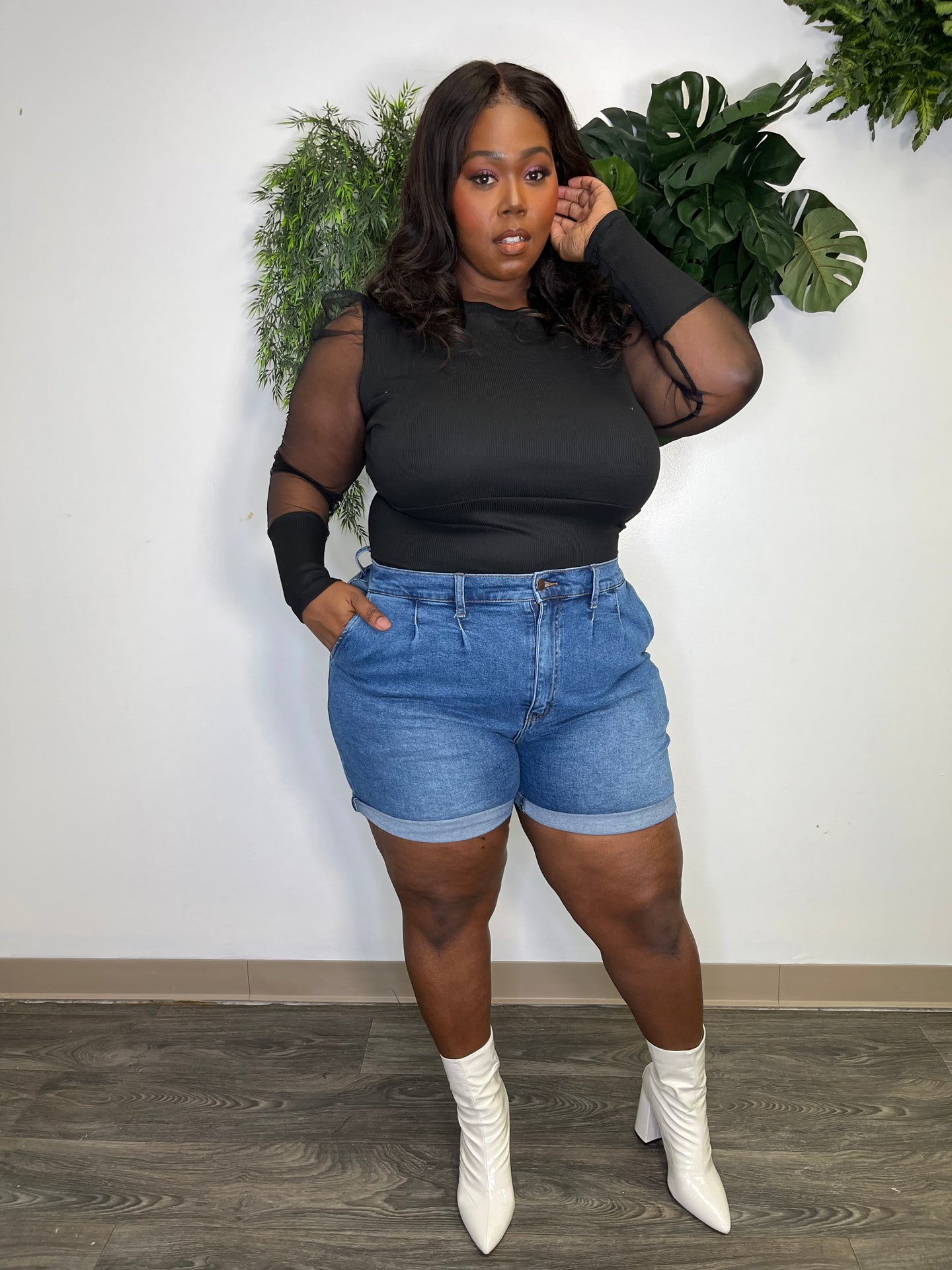 Pintuck Mom Shorts-Plus Size